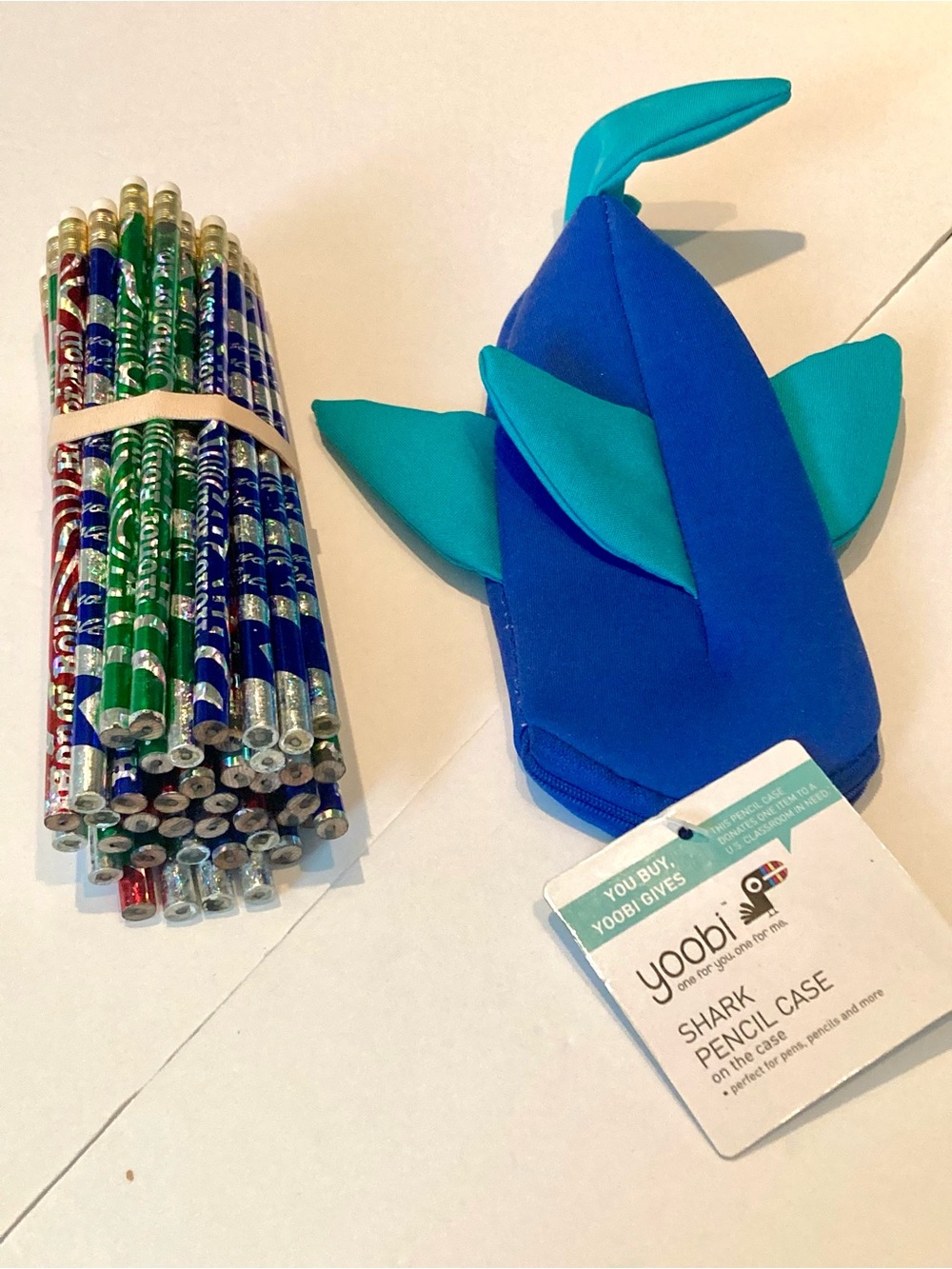 NEW Yoobi Nautical Blue & Teal Shark Pencil Case with 41 Pencils